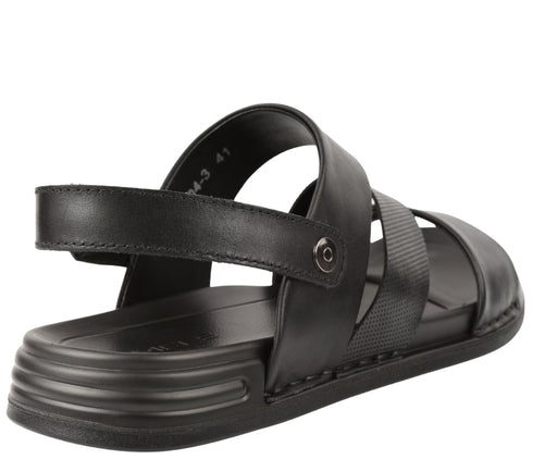 Sandale casual, barbati, MELS 2904, negru, piele naturala